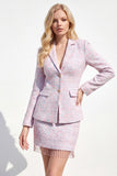 2-Piece Light Pink Tweed Work Outfits with Fringes