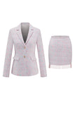 2-Piece Light Pink Tweed Work Outfits with Fringes