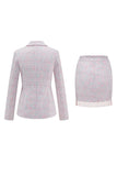 2-Piece Light Pink Tweed Work Outfits with Fringes