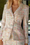 2-Piece Light Pink Tweed Work Outfits with Fringes