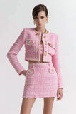 Pink 2-Piece Tweed Short Work Outfits