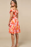Orange Flower A-Line Ruched Off The Shoulder Wedding Guest Dress