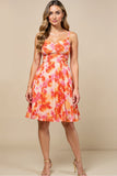 Orange Flower A-Line Spaghetti Straps Backless Midi Wedding Guest Dress