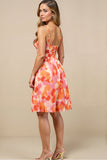 Orange Flower A-Line Spaghetti Straps Backless Midi Wedding Guest Dress
