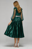Sparkly Dark Green A Line Metallic V-Neck Holiday Party Dress With Slit