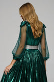 Sparkly Dark Green A Line Metallic V-Neck Holiday Party Dress With Slit