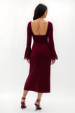 Burgundy Sheath Velvet Square Neck Long Holiday Party Dress With Appliques