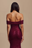 Sparkly Burgundy Mermaid Floral Long Holiday Party Dress