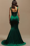 Dark Green Velvet Mermaid Square Neck Long Holiday Party Dress
