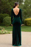 Dark Green V-Neck Sheath Velvet Long Holiday Party Dress With Slit