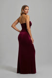 Strapless Burgundy Sheath Long Holiday Dress With Slit