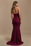 Halter Burgundy Mermaid Sequin Long Holiday Dress