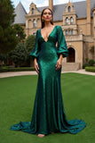 Dark Green Mermaid Long Sleeve Sequin Holiday Dress