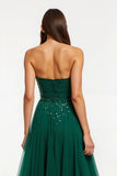 Dark Green Strapless A Line Sequin Long Holiday Dress