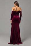 Burgundy Mermaid Off The Shoulder Long Holiday Dress