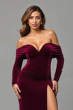 Burgundy Mermaid Off The Shoulder Long Holiday Dress