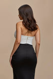 Black White Strapless Ruched Mermaid Holiday Dress