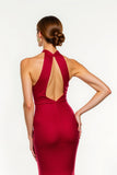 Red Halter Satin Mermaid Long Holiday Dress