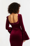 Burgundy Square Neck Sheath Lace Long Formal Dress