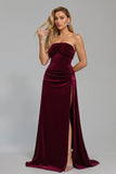 Burgundy Strapless Sheath Ruched Formal Dress