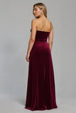 Burgundy Strapless Sheath Ruched Formal Dress
