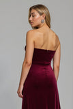 Burgundy Strapless Sheath Ruched Formal Dress