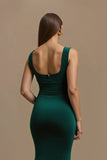 Dark Green Square Neck Mermaid Long Holiday Dress