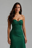 Sparkly Dark Green Strapless Sheath Long Holiday Dress
