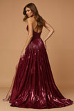 Burgundy Halter A Line Metallic Holiday Dress