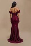 Burgundy Sequin Mermaid Off The Shoulder Holiday Dress