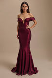 Burgundy Mermaid Off The Shoulder Sequin Holiday Dress