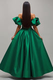 Dark Green Satin Off The Shoulder Holiday Dress