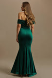 Off The Shoulder Dark Green Mermaid Satin Holiday Dress
