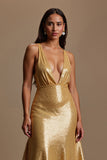 Sparkly Golden A Line V Neck Holiday Dress