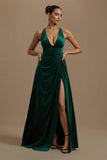 Dark Green A Line V Neck Velvet Holiday Dress