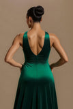 Dark Green A Line V Neck Velvet Holiday Dress