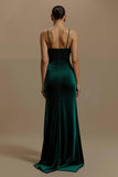Dark Green Sheath V Neck Velvet Holiday Dress