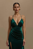 Dark Green Sheath V Neck Velvet Holiday Dress