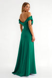Dark Green Off The Shoulder Ruched Long Holiday Party Dress