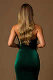 Dark Green Mermaid Tiered Strapless Long Holiday Party Dress