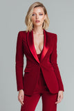 Red 2 Piece Shawl Lapel Fitted Women Suits