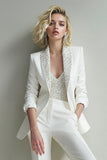 Sparkly White Sequins 2 Piece Shawl Lapel Women Suits with Pockets
