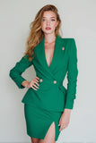 Dark Green 2 Piece Peak Lapel Short Work Dress with Slit