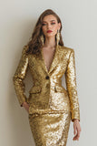 Sparkly Golden Pencil 2 Piece Sequin Work Dress with Pockets