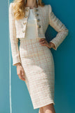 Ivory 2 Piece Tweed Midi Work Dress with Sleeves