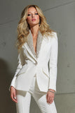 Sparkly White 2 Piece Shawl Lapel Women Suits with Sleeves