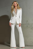 Sparkly White 2 Piece Shawl Lapel Women Suits with Sleeves