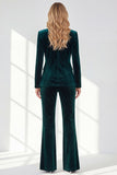 Dark Green Peak Lapel 2-Piece Velvet Double Breasted Women Prom Suits