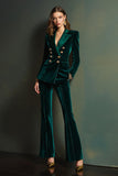Dark Green Peak Lapel 2-Piece Velvet Double Breasted Women Prom Suits