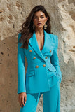 Blue Peak Lapel 2 Piece Satin Women Prom Suits with Pockets